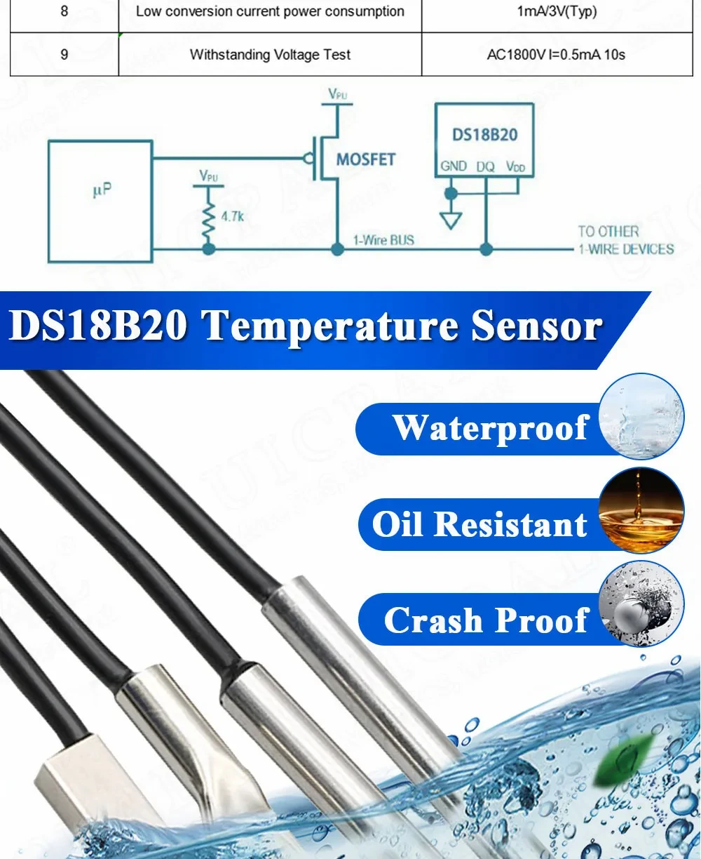 Temperatur sensor ds18b20 Sonde 3,0 Edelstahl 6*30mm oder mm wasserdichtes staub dichtes Sensor kabel 1m Länge – Detail 5