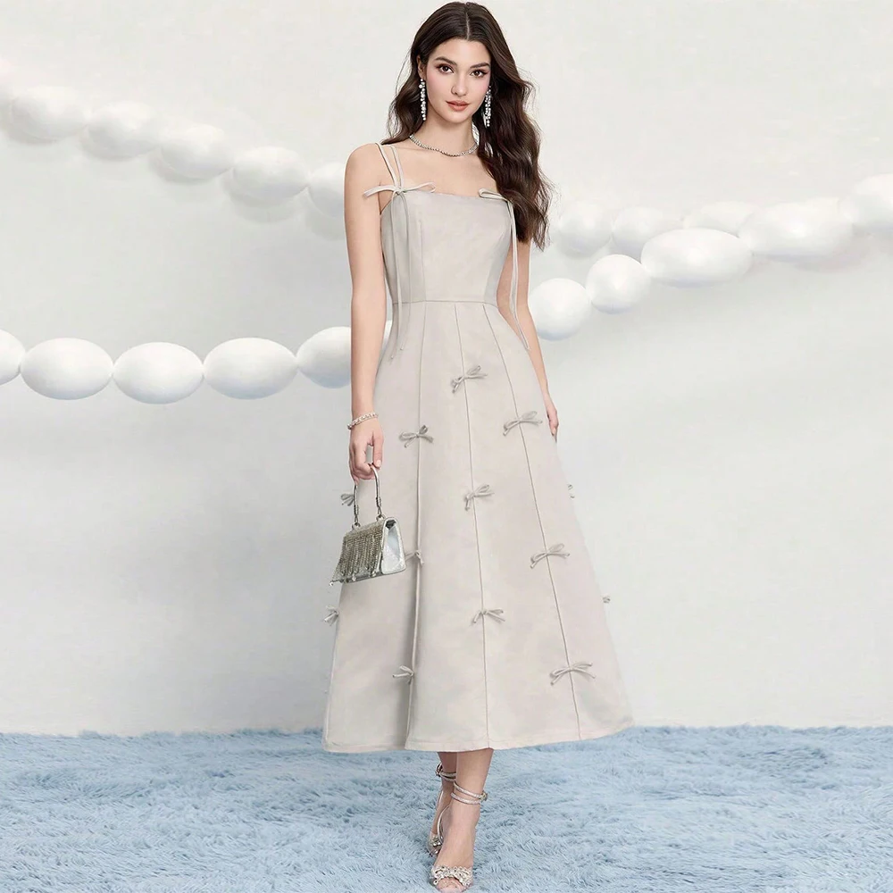 

Классическое вечернее платье из джерси, изящные бретельки, платья для выпускного вечера с открытой спиной, нежный бант, индивидуальные платья для особых случаев