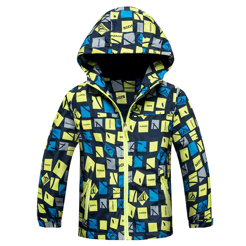 Boys Windproof Punch Jacket, Fleece Warm Hooded Jacket