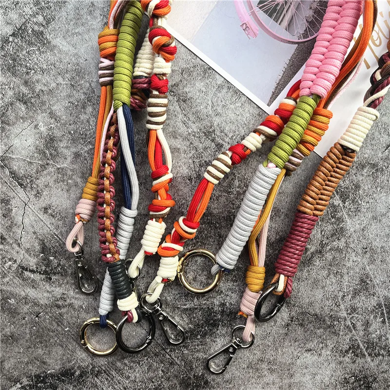 Strings for Mobile Phone Cases Pouch Shoulder Strap Contrasting Colors Bag Straps Handmade Lanyard Metal Keyring Bag Body Kit