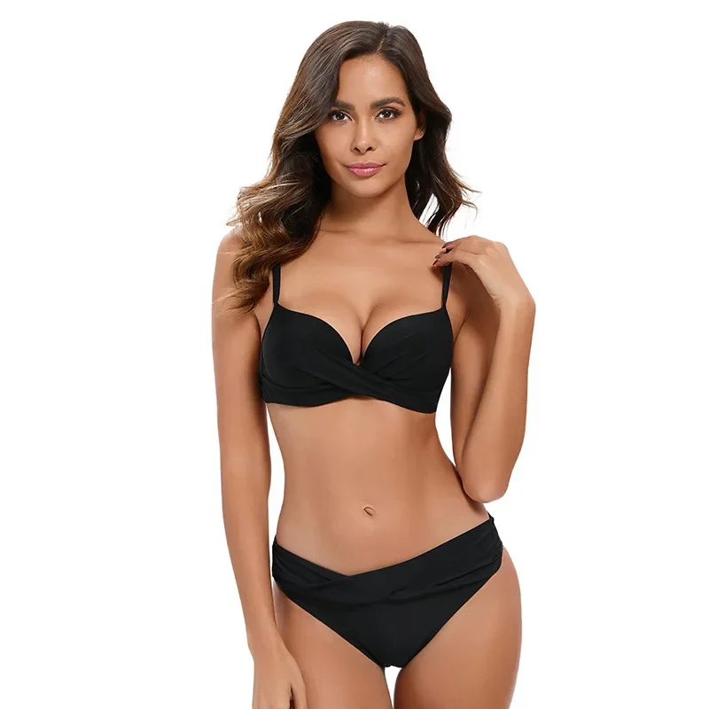 

Women's Sexy Solid Black Triangle Tie Side Bikini Sets Swimwear Summer Beachwear Wear Lady Swimsuit