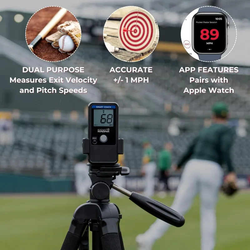 Smart Coach Speed Gun voor honkbal, hockey, draagbaar honkbalradarpistool compatibel met Pocket Radar-app (iOS/Android)