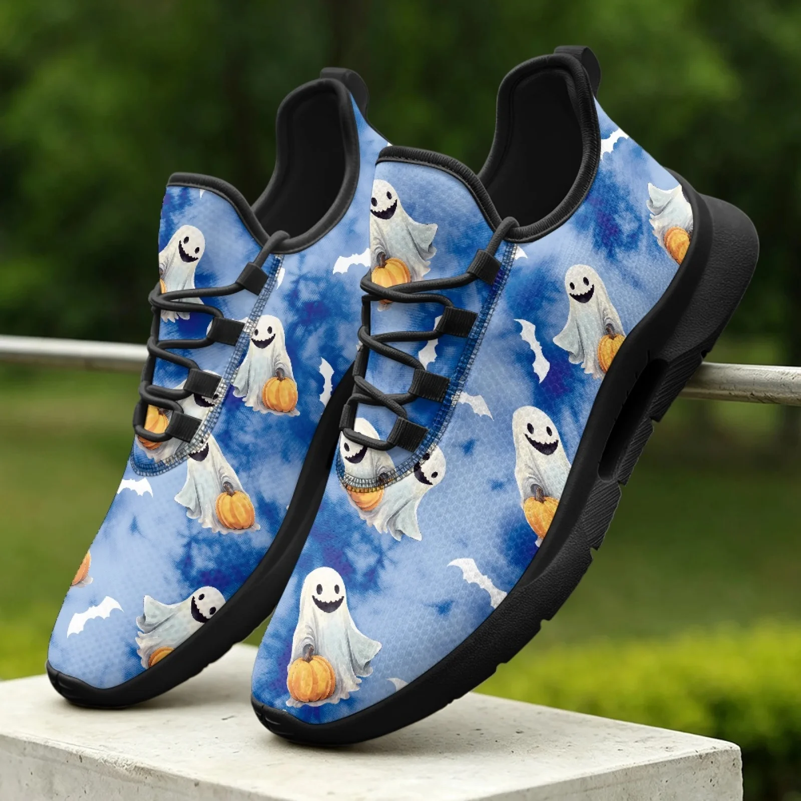 PENSTROLL Casual Men's Mesh Sneakers Non-Slip Classic Men's Low-Top Shoes for Walking Unisex Ghost Pumpkin Sky