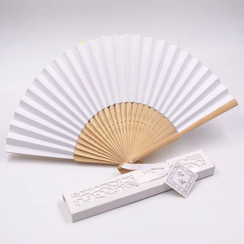 10pc Creative Wedding Party Gift Fan Home Decor Paper Fan Solid Color Gift Box