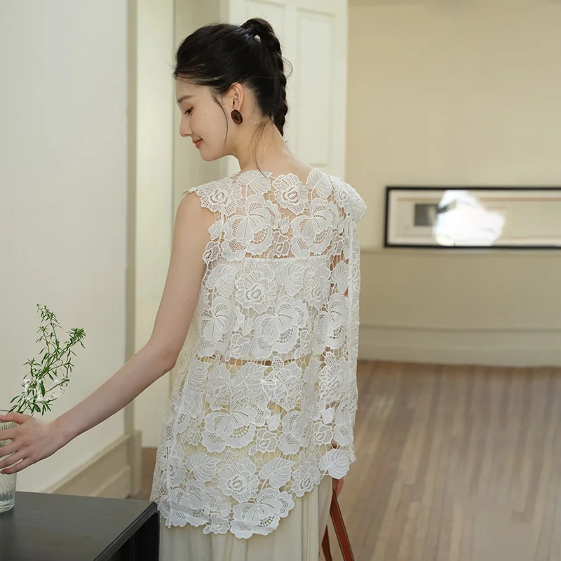 

Новый летний топ Sle Guangzhou Thirteenth Fac с кружевным верхом, женский тяжелый рабочий нерегулярный ажурный жилет, верхняя одежда