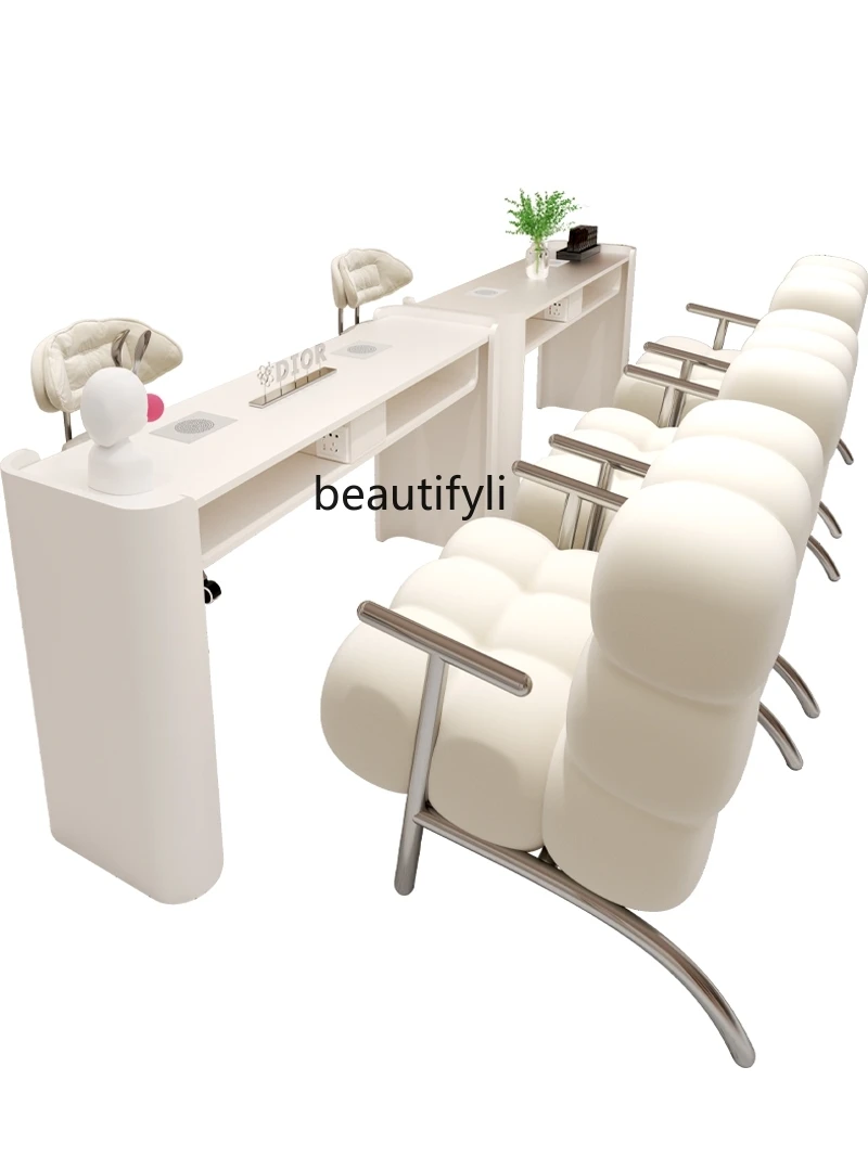 

Cream Style Nail Table and Chair Set Vacuum Cleaner Nail Table Single Double Nail Table