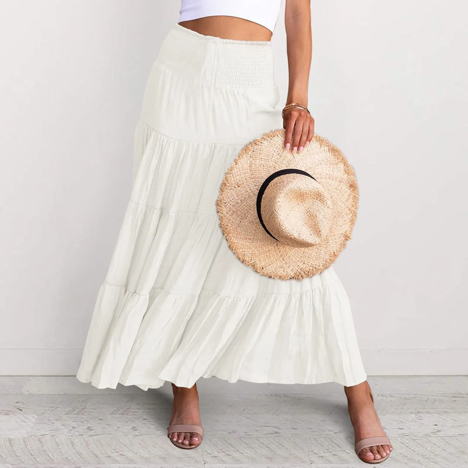 Mode A-Line Flowy Langen Rock Frauen Sommer Urlaub Partei Röcke Boho Schaukel Strand Maxi Rock Hohe Taille Solide Faldas Mujer