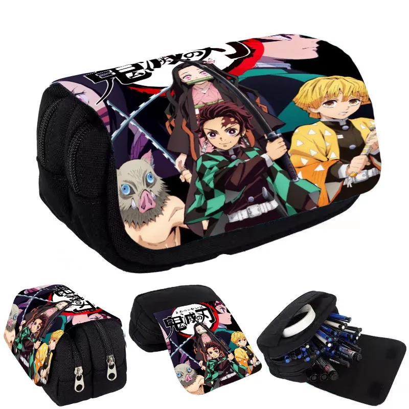 Demon Slayer 3D Anime Pen Bag Student Storage Bag Tanjirou Nezuko Zenitsu Giyuu Cartoon Pen Box Cute Boys Girls Pencil Case