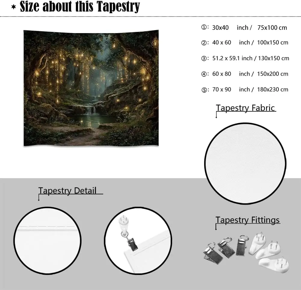Wall Tapestry Hanging Wall Tapestry Aesthetic Gothic Fantasy Enchanted Forest Tapestry Mystical Waterfall Painting Wall