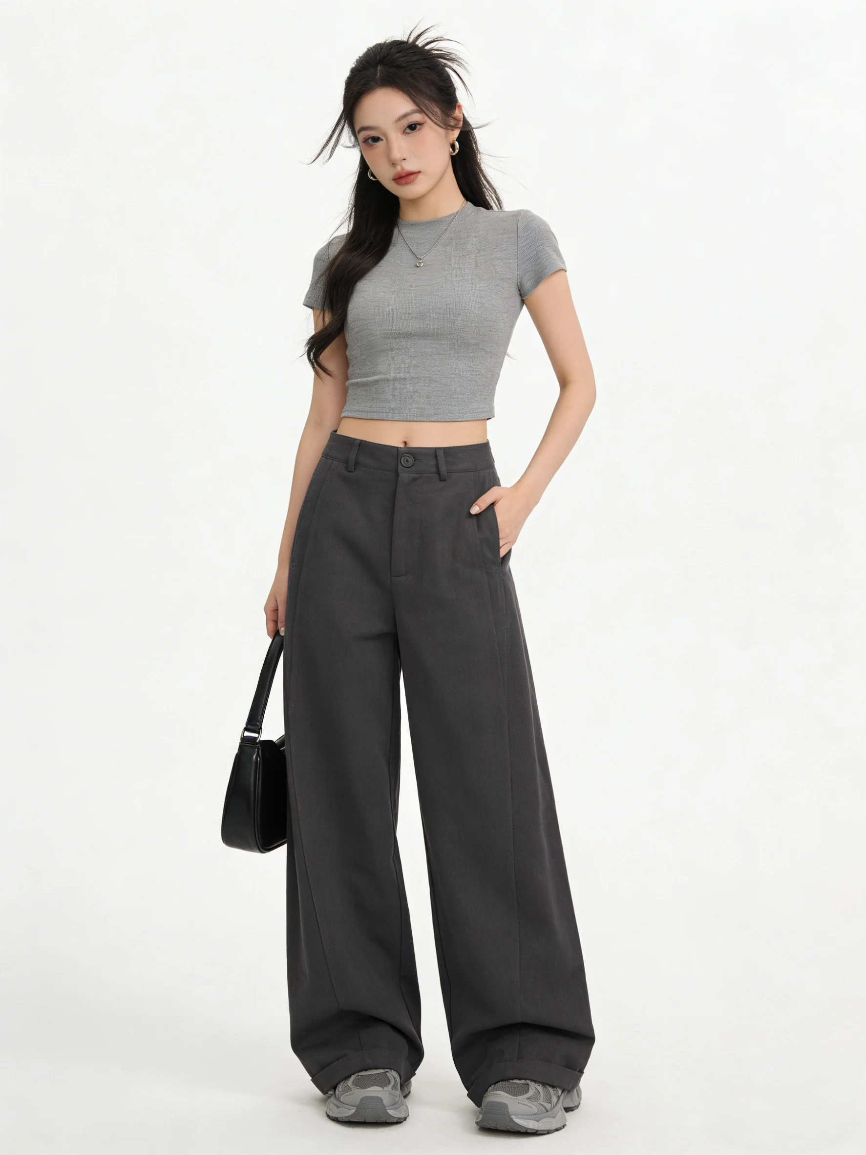 

Spring 2026 mat Wide Leg Pants High Waist Loose Conceal Slimming Commute Versatile Drape Pure Color Floor-Length Jeans