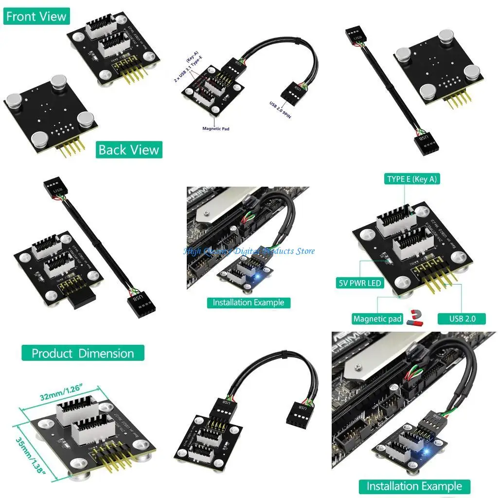 U2JE TYPE E to USB 9PIN Mainboard Header Male Extension Adapter with Pad