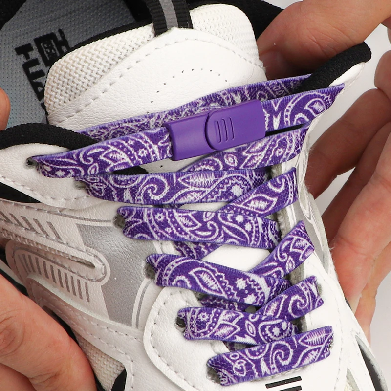 Magnetic Buckle Lock Shoelaces No Tie Shoe Laces Without Ties Cashew Flower Print Shoelace Flat Elastic Laces Sneakers Kid Adult