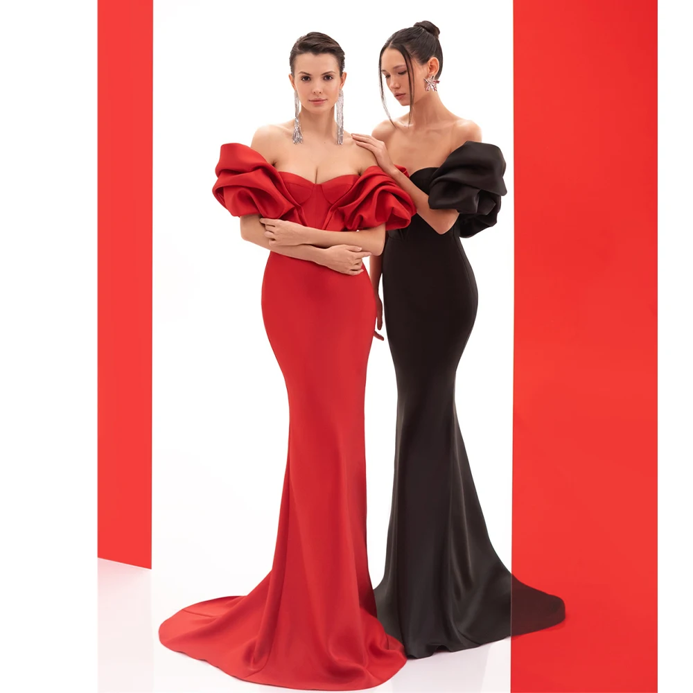 Elegant Off The Shoulder Sweetheart Satin Mermaid Evening Dresses Custom Made Formal Party Grown Prom Wear