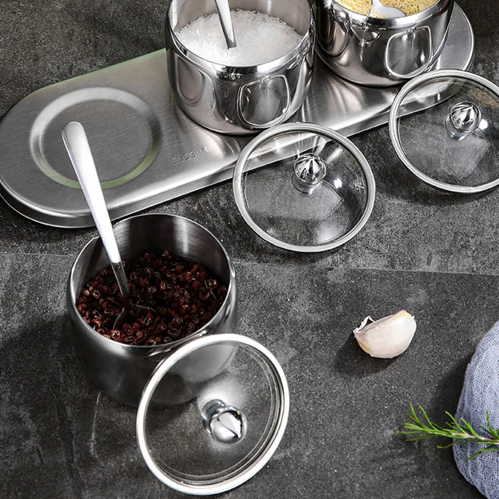 

3 Stainless Steel Spice Storage Jars Multipurpose Kitchen Salt Sugar Pepper Containers for Home Buffet Hotel Seasoning Jar