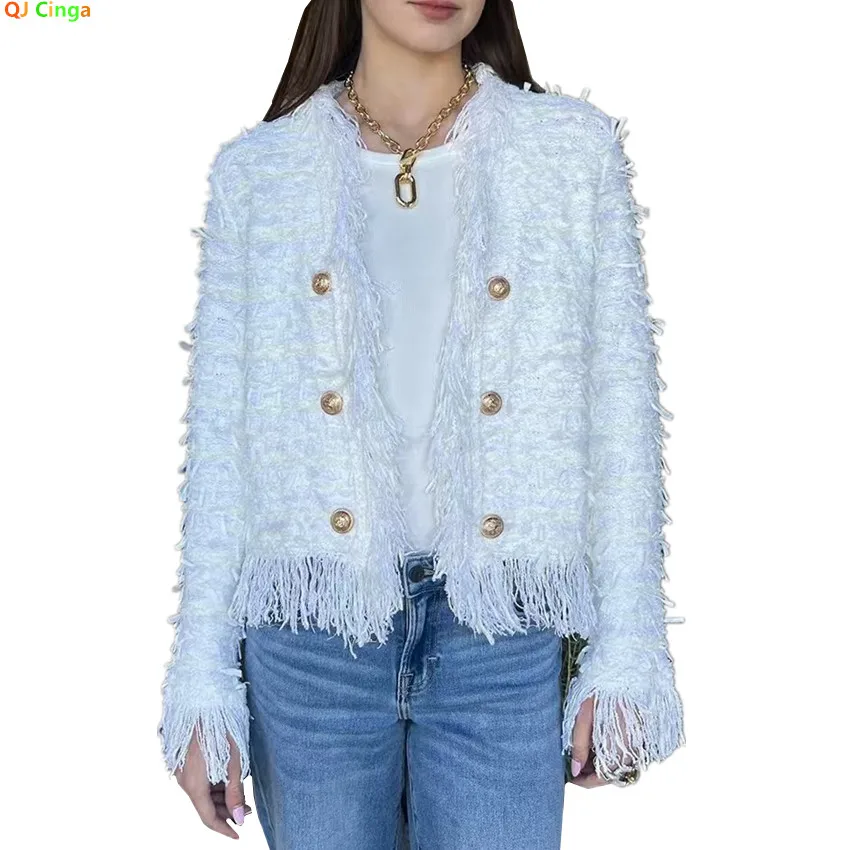 Women's White Long-sleeve Jacket for Fall; New Spring Style Pink Cardigan. Available in Light Blue and Black.