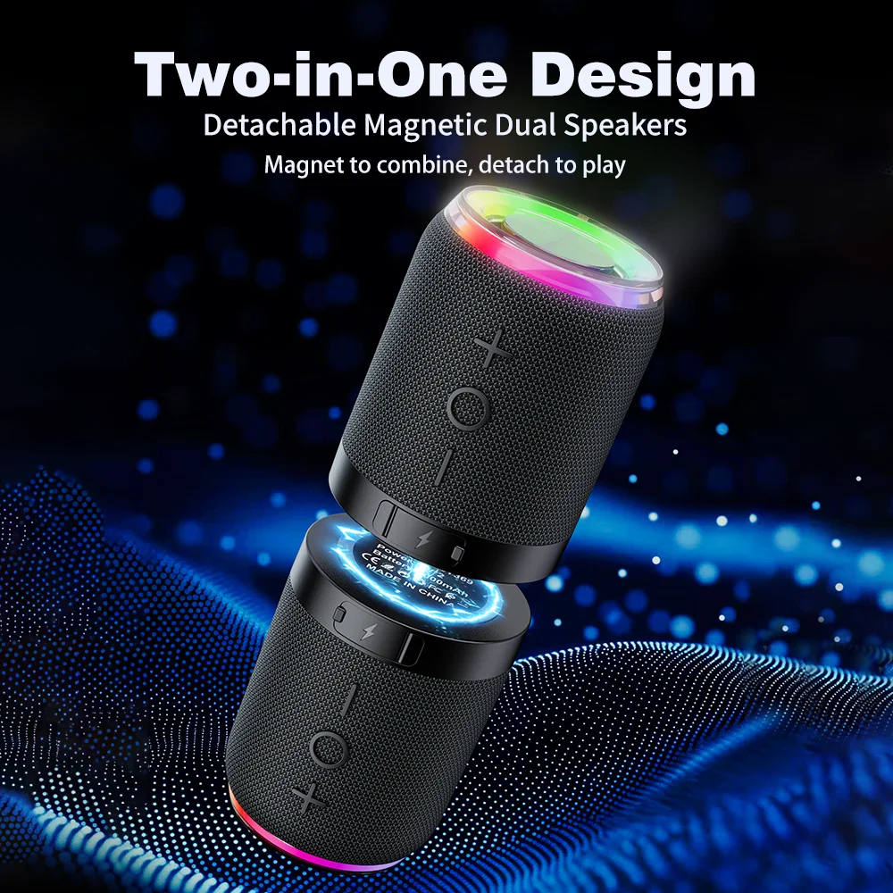 

Магнитная Bluetooth-колонка 2-в-1 с RGB-подсветкой, тканевым корпусом, TWS-стерео и портативным раздельным звуковым модулем