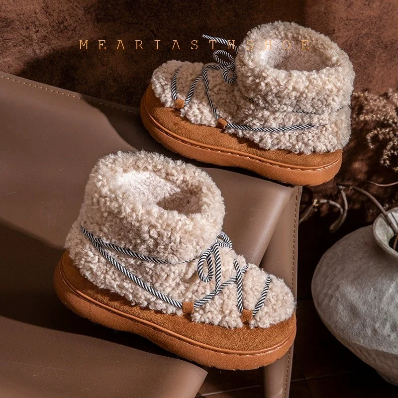 

Thick-soled Fur Snow Boots for Women 2026 New Style Winter Plus Velvet Thickened Short Boots Warm and Fashionable Cotton Shoes