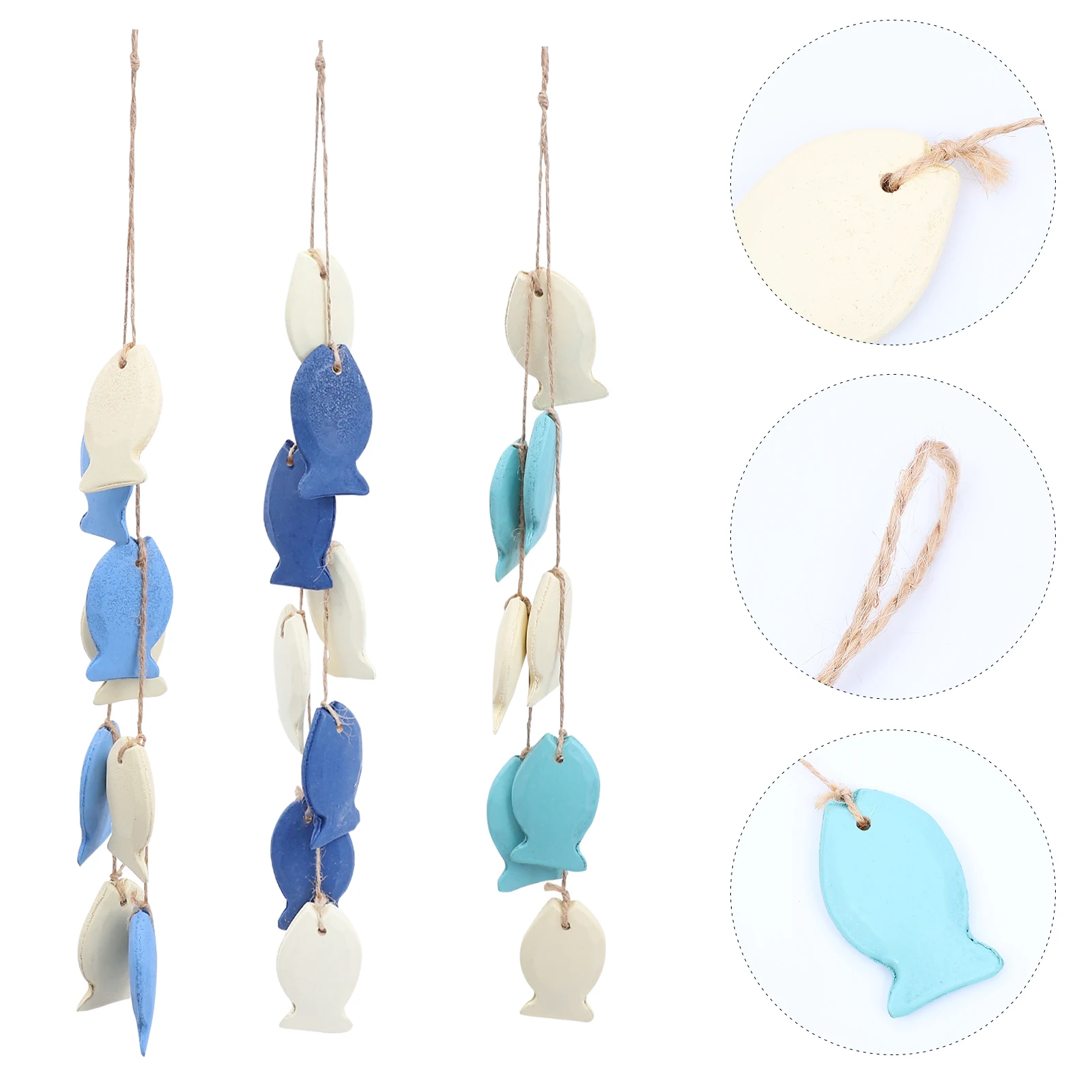 

3pcs Small Fish Wall Decor Hanging naments Wooden Home Accessories Painted Pendant Fade Resistant Eco Material