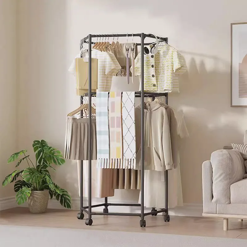 

Hexagonal removable floor clothes hanging clothes bedroom household