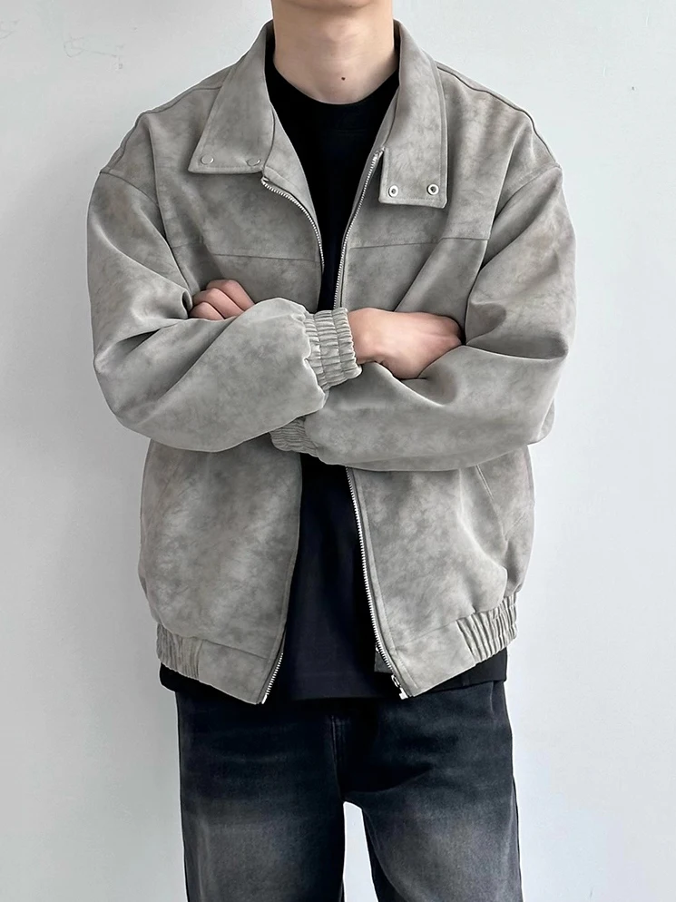 

Ретро Tie Dye из искусственной кожи, мужская мотоциклетная верхняя одежда с воротником-стойкой, весенне-осенняя повседневная свободная посадка