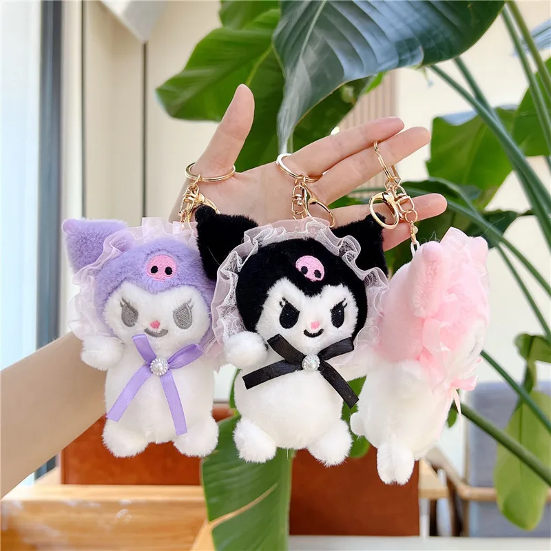 Kawaii Lolita Kuromi Plushie Toy Soft Doll Keychain Pendant Anime Sanrio Hello Kitty Stuffed Toy School Bag Pendant Girl Gift