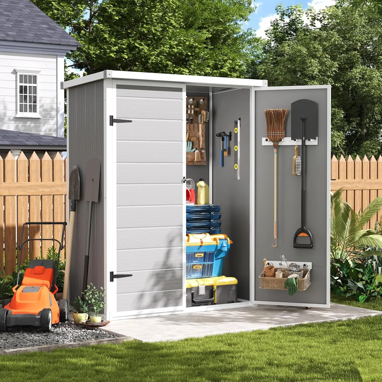 47 Cu.ft Vertical Storage Shed Outdoor Garden Tool Organizer Waterproof Lockable, Customized