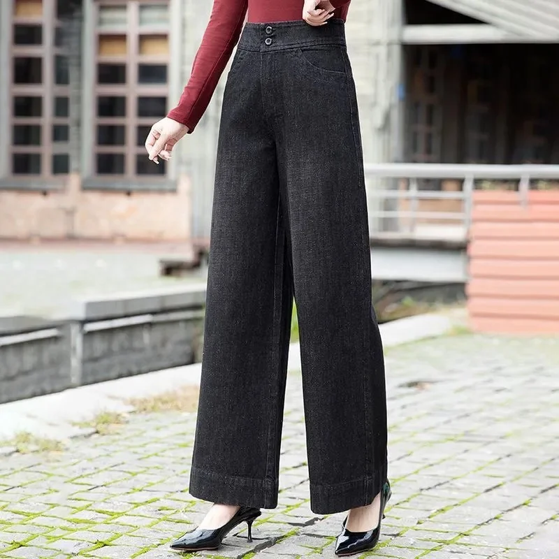 

2025 Ladies High Waist Denim Pants Korean Female Solid Color Cowboy Trousers Spring Autumn Women Large Size 6XL Straight Jeans ﻿