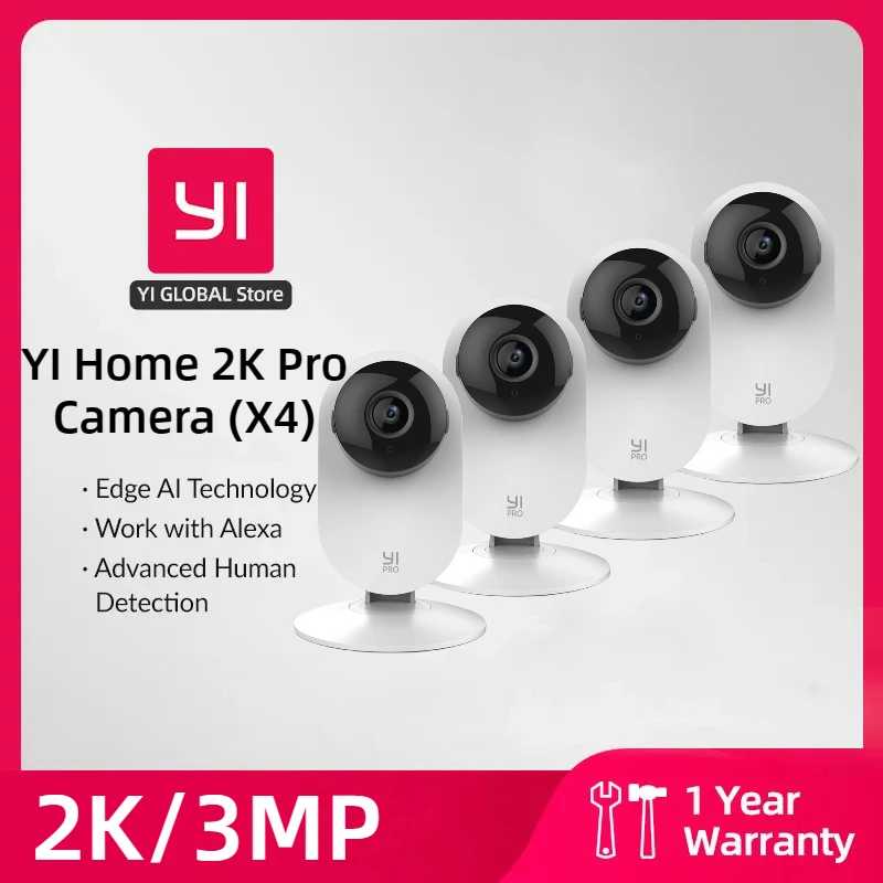 YI Pro-cámara de seguridad para el hogar, sistema de videovigilancia con detección de movimiento, Monitor de bebé, IP, 4 piezas, 2K, 3MP, Wifi