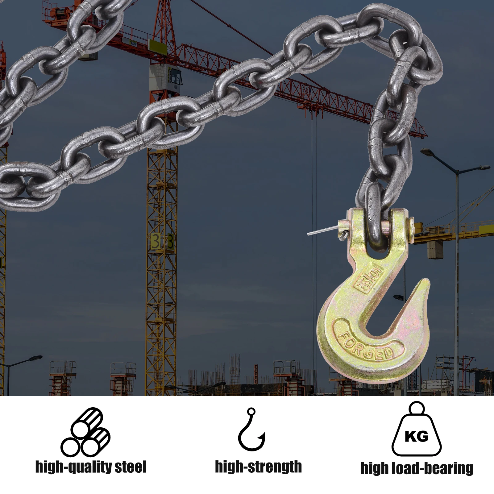 Łańcuchy holownicze o wysokiej wytrzymałości 4900 kg z napinaczami G80, zestaw łańcuchów 20' z napinaczem ładunku.