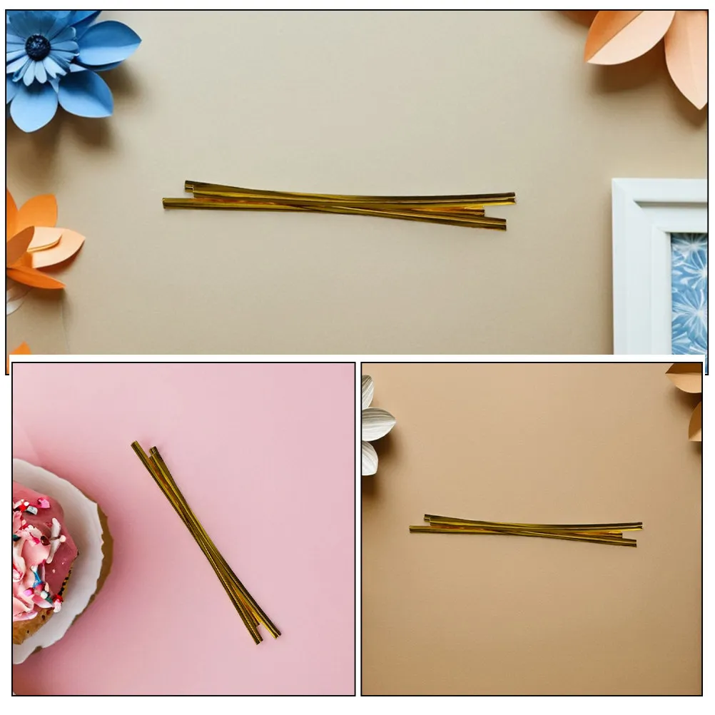 2400Pcs Metallic Twist Ties Gold Plastic Coated Reusable Securing Cords for Bread Candy Food Bag Wrapping Storage Accessories