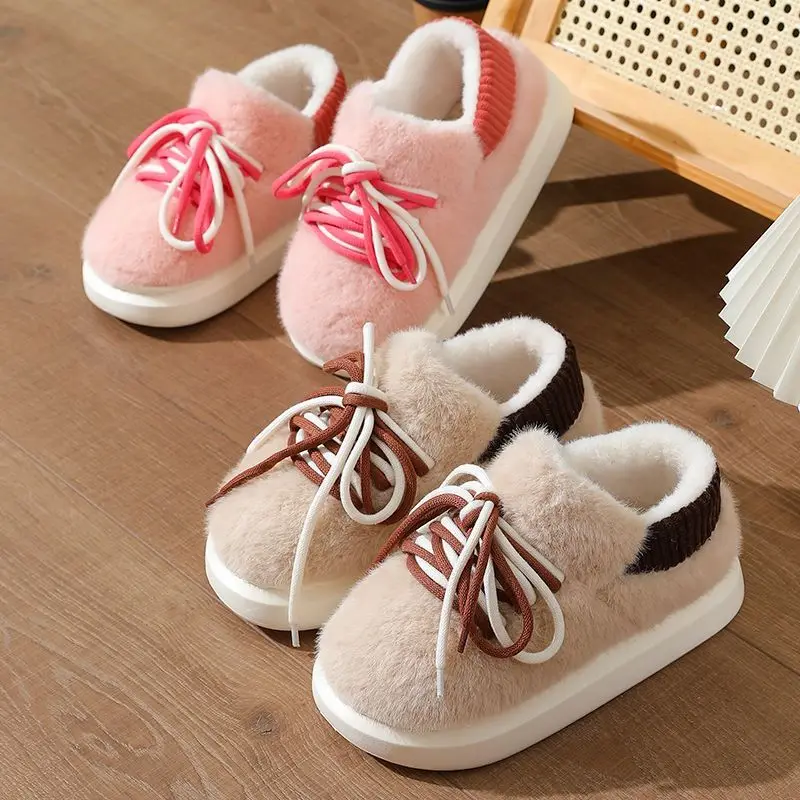 New Stereoscopic Full Wrap Slippers Home Fluffy Cotton Shoes 2025 Designer Lace Up Outdoor Fluffy Walking Shoes