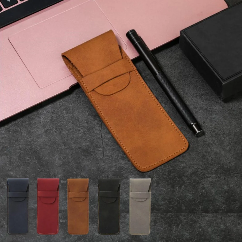 Handmade Frosted Pu Leather Pencil Bag Fountain Pen Case Holder Vintage Retro Students Stationery Pen Cover School Supplies