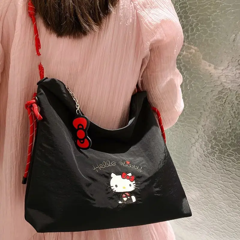 

Anime Hello Kitty Canvas Bag Women's Shoulder Cute Embroidery Large Capacity Commuter Tote Bags Handbag Case Holder