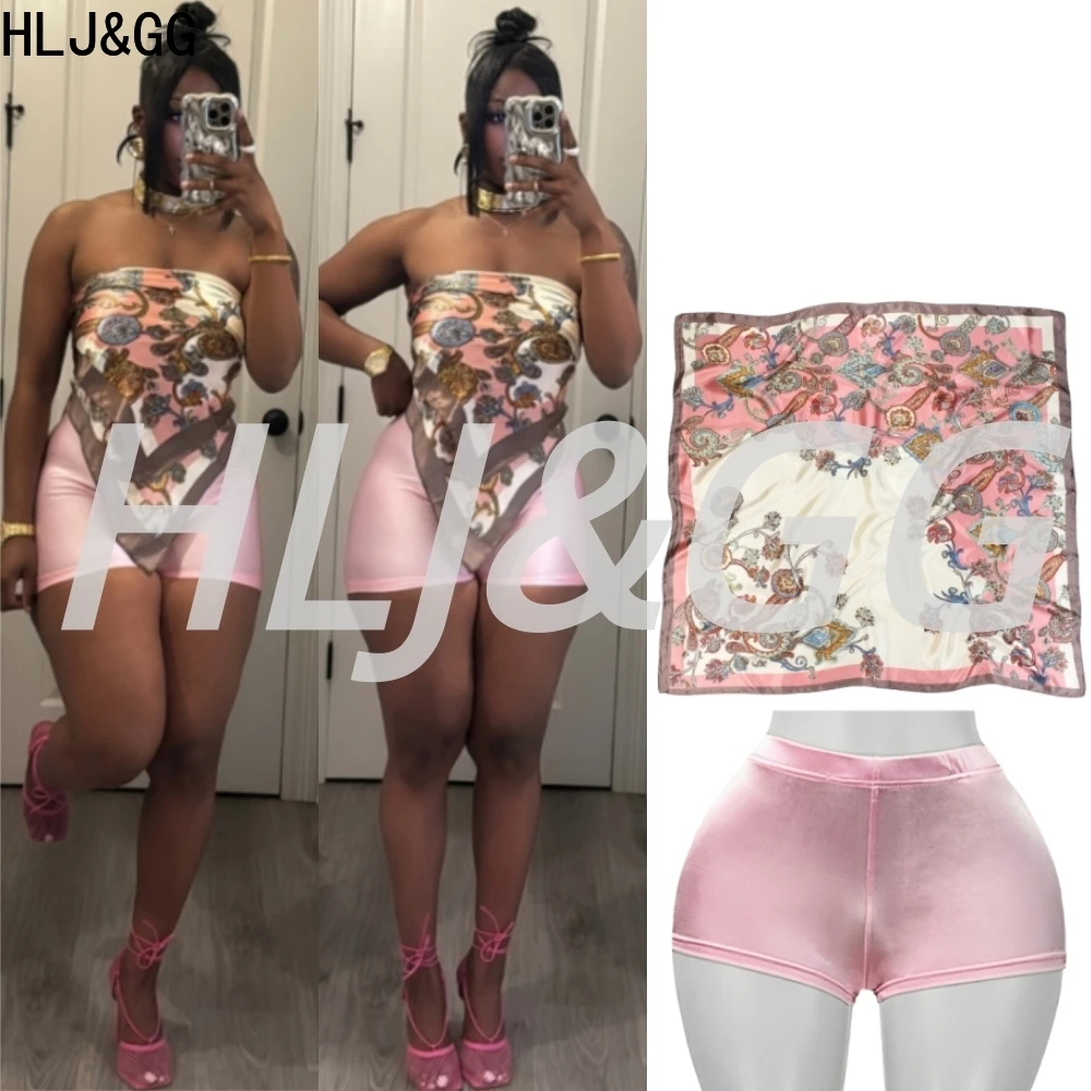 

HLJ & GG Y2K сексуальный ретро шарф с узором пейсли, комплект из двух предметов, женский укороченный топ без рукавов с открытыми плечами и шорты, уличная одежда