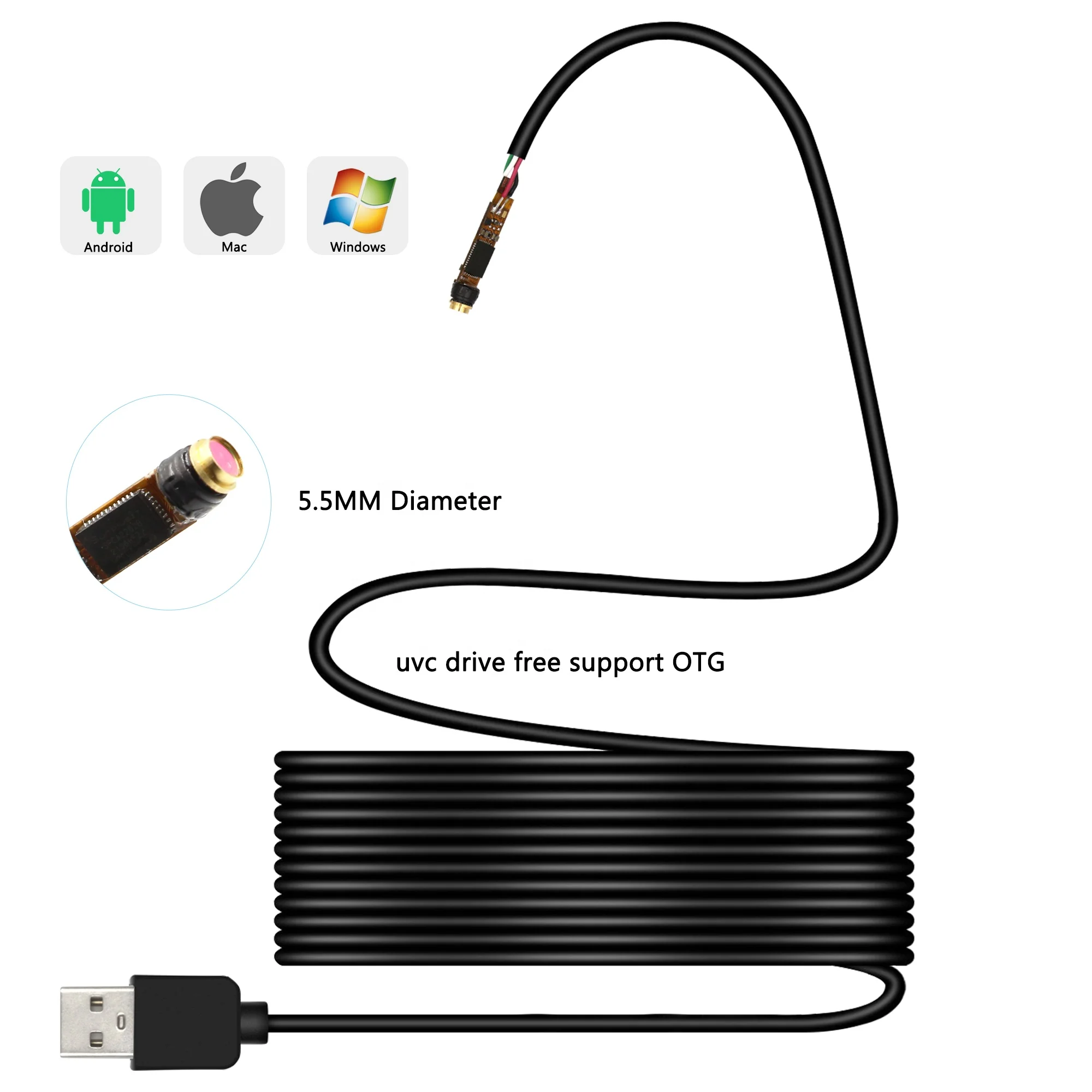 

5.5MM 1080P 30FPS HD OV2740 140 Wide Angle IR Industrial Medical Pipeline Auto Repair Inspection Waterproof Camera Module