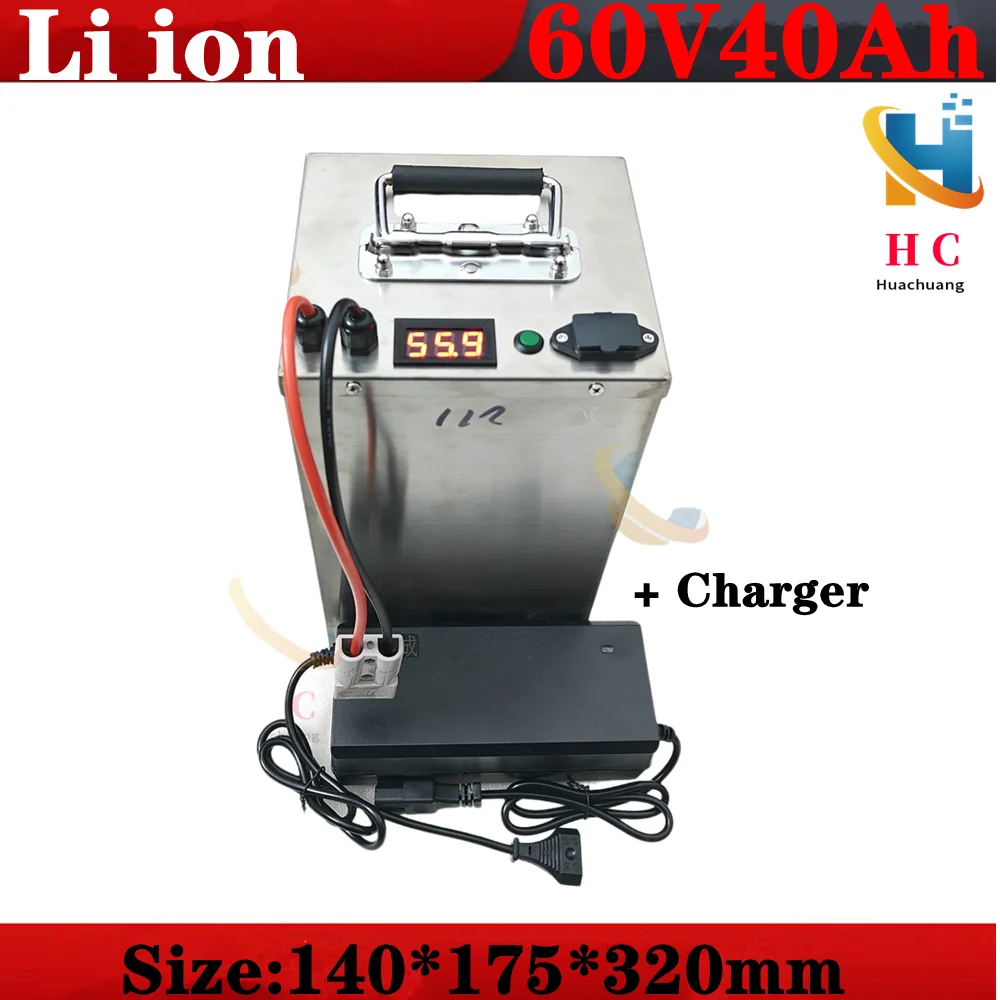 waterproof 60v 40ah lithium ion bateria li ion BMS for 4000W 3000W Tricycle scooter bike Motorcycle go cart +5A charger