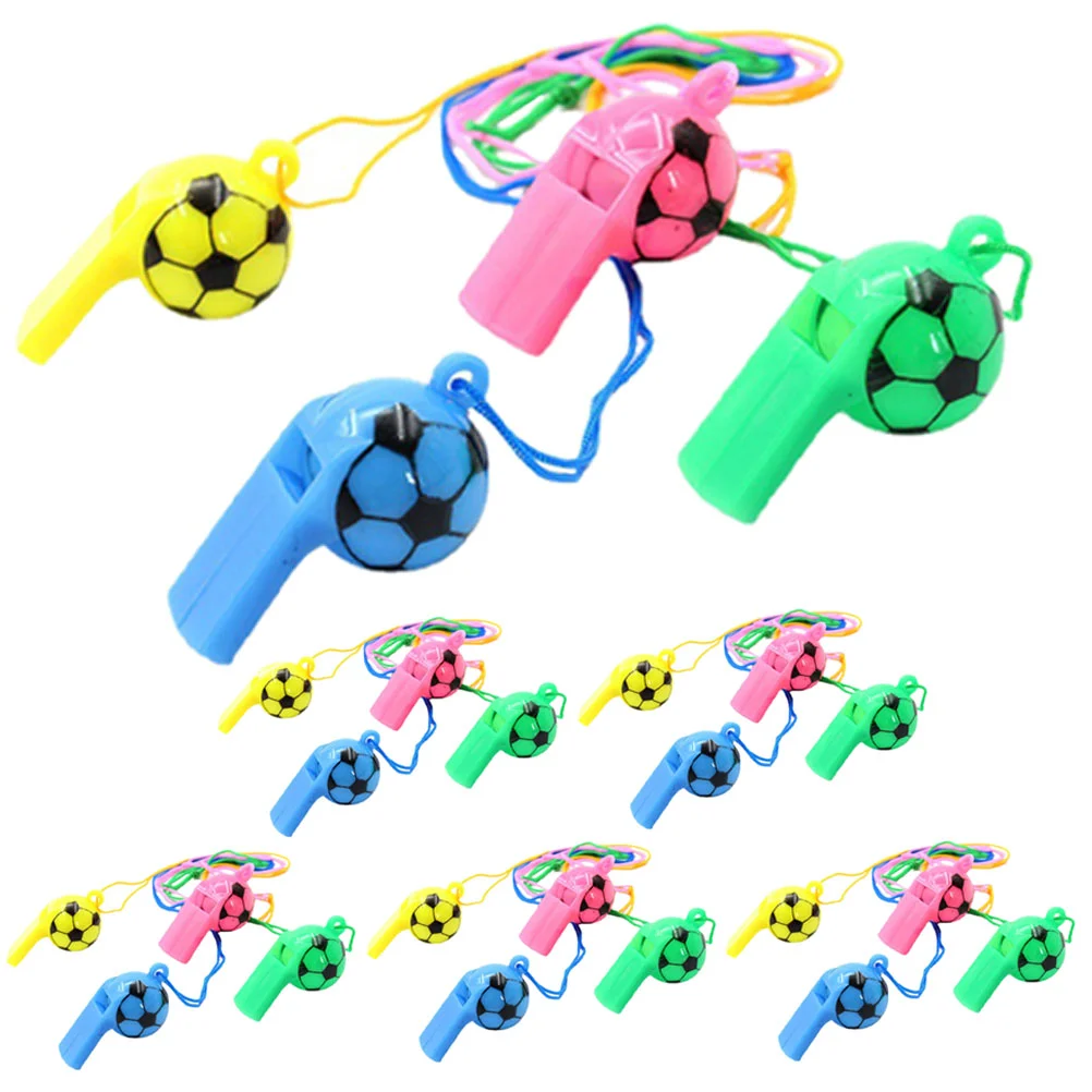 24 Pcs Multipurpose Football Pattern Whistle Toddler Toy Soccer Favors for Kids Plastic Camping Sports Meeting