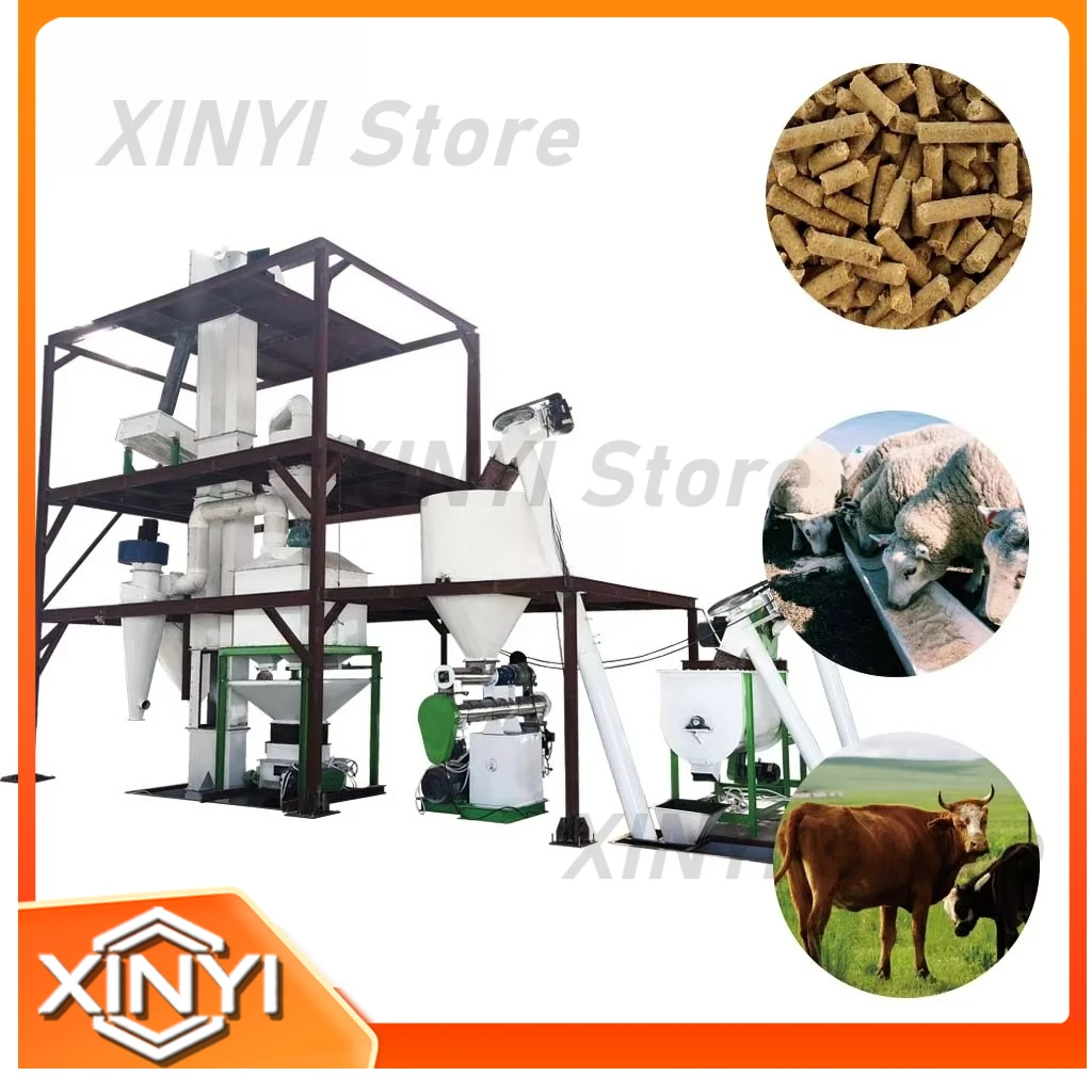 Fully Automatic Animal Feed Production Line 1-2 T/H for Animal Feed Making Machine for Farm Livestock Poultry Cattle Sheep