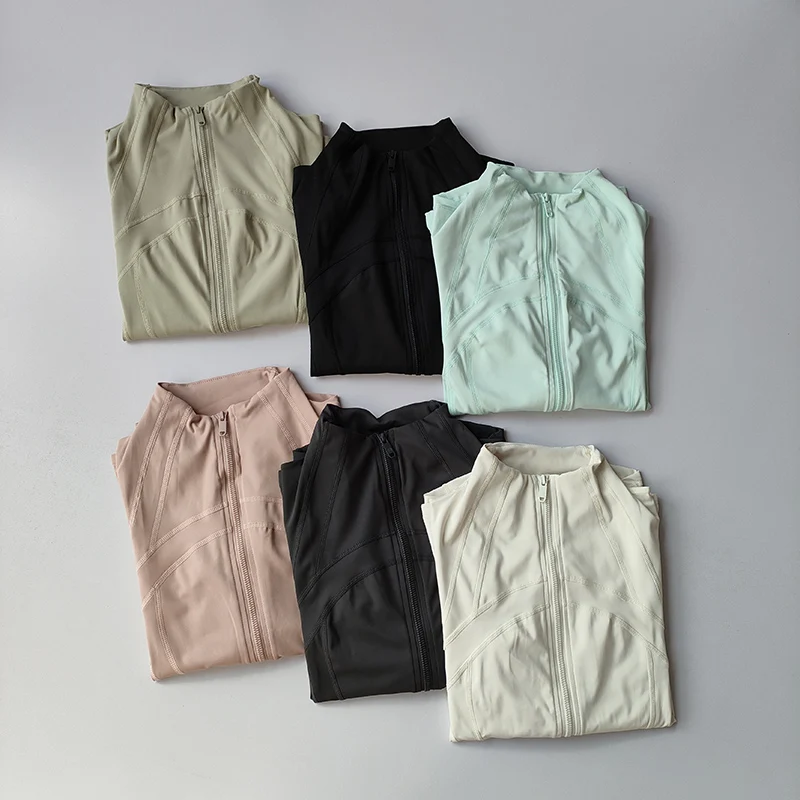 Damen-Workoutjacke, schmale Passform, Stehkragen, Reißverschluss, lange Ärmel, für Laufen, Yoga, Fitnessstudio
