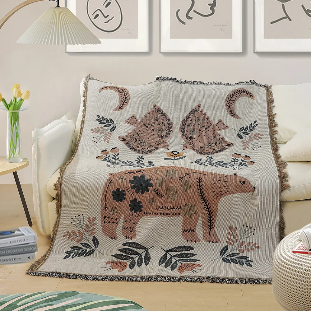 160x130cm Nordic Style Rabbit Design Throws Blanket with Fringe Polar Bear and Eagle Blankets for Chair Sofa Couch Cover Gift