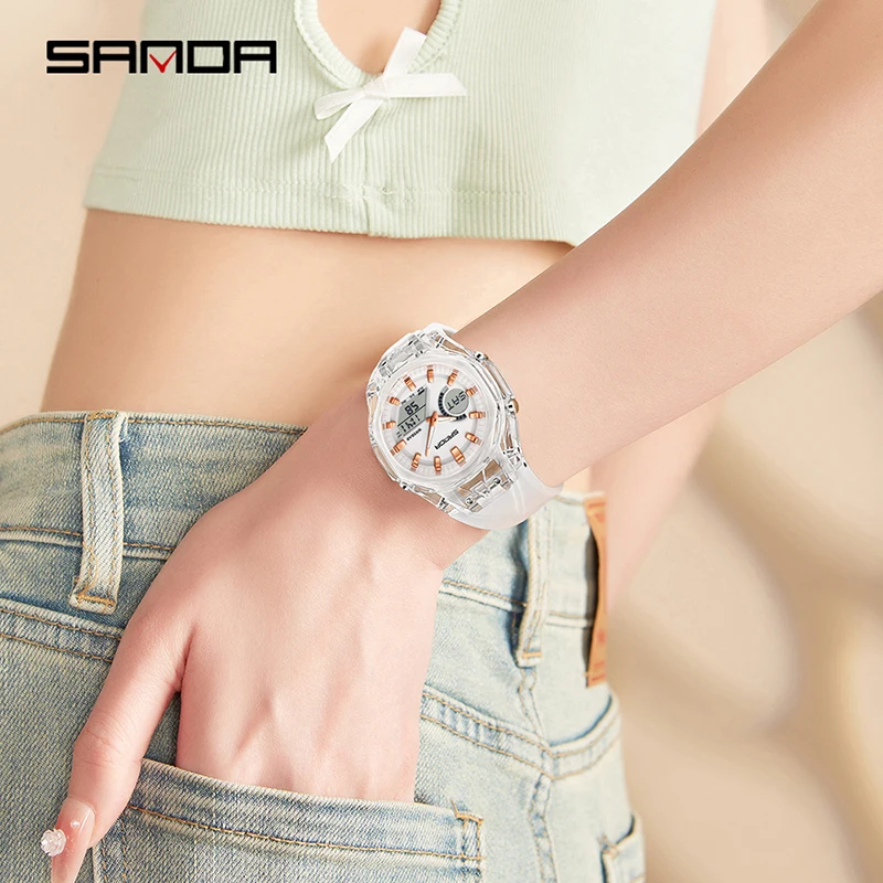 SANDA 6283 ساعات كوارتز إلكترونية عصرية للرجل عرض مزدوج للطلاب ساعة منبه مضيئة مقاومة للصدمات ساعة رقمية رياضية #3