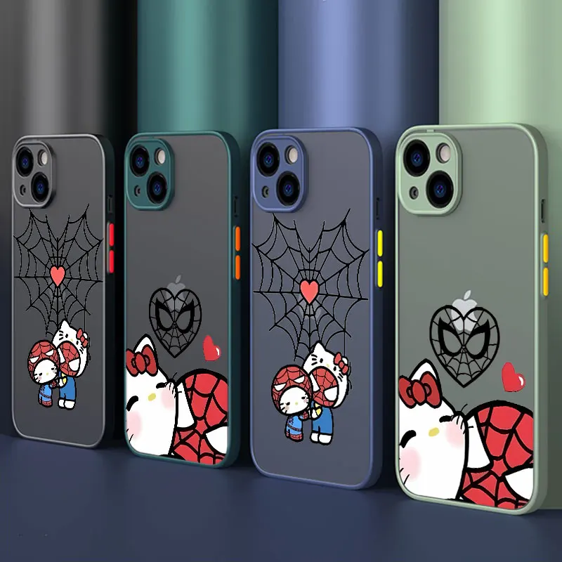 Custodia Marvel Spider-Man H-He-lloK-kitty per iPhone 7 8 12 SE 15 Plus 11 Pro 13 Mini XR 15 Pro Max X XS 14 Pro 14 Stampa Cover morbida