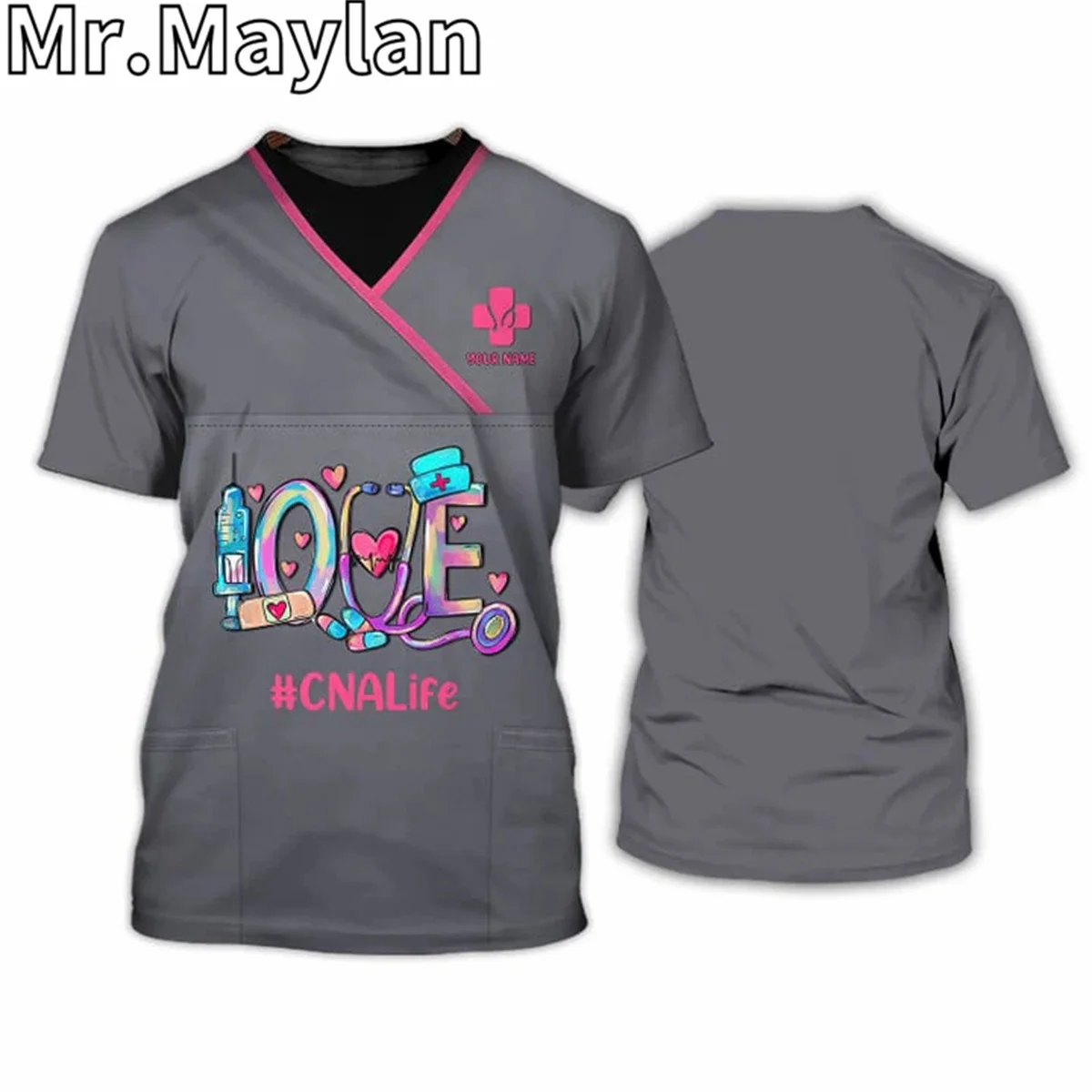 Personalized 3D Nurse Uniform Pink Tshirt Women Men Nursing Tools T shirt Nurse Heart Shirts Idea Gift for Nurse Unisex Tee Tops