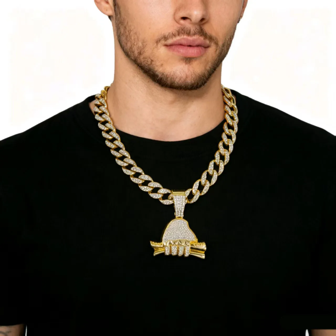 DIY accessories Cross-border new Rich Forever full of diamonds holding dollar pendant trend hip hop men's Cuban Chain