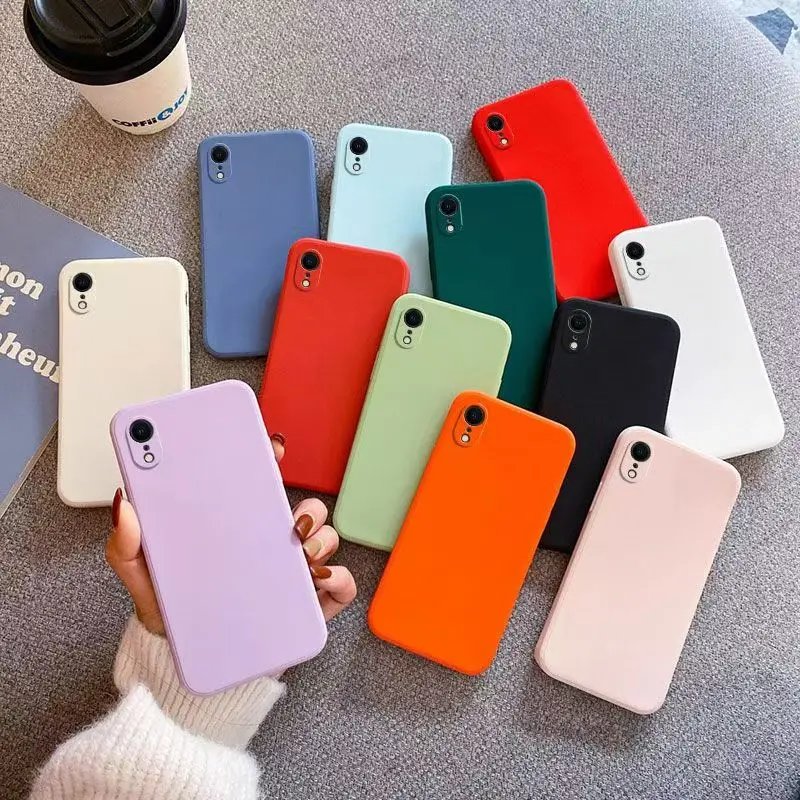Funda de teléfono de silicona líquida para iPhone XR X XS Max cubierta básica mate Caqas