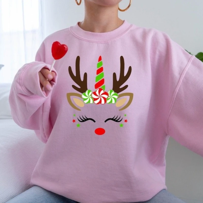 

Толстовка с изображением северного единорога, милая рождественская толстовка с капюшоном, праздничная рубашка с единорогом, рождественская рубашка, осенне-зимняя модная термотолстовка с капюшоном