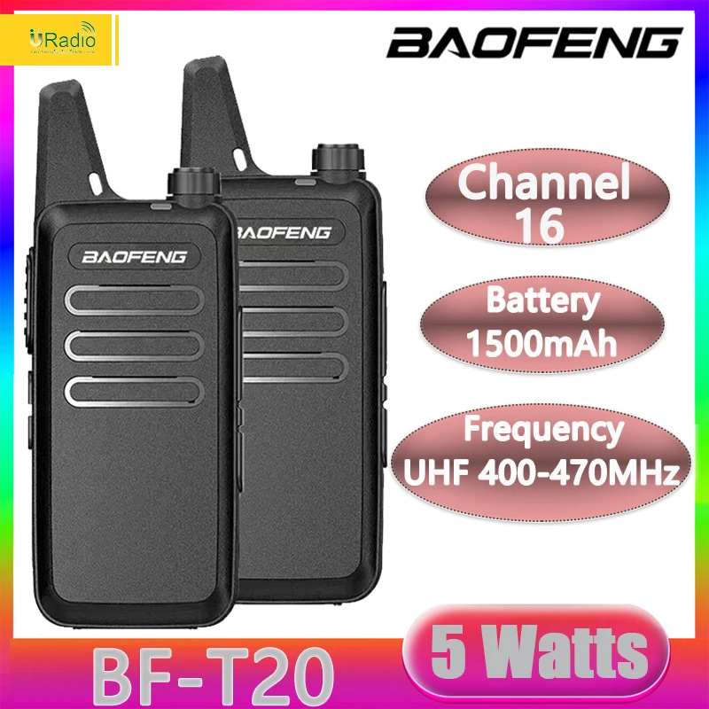 Baofeng BF-T20 2 pezzi Mini Walkie Talkie portatile Radio bidirezionale ricarica USB VOX per BF-C9 BF-888S KD-C1 per la caccia alla stazione dell'hotel