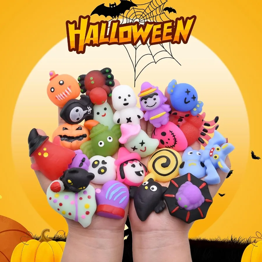 24 Pack Halloween Mochi Squishy Toys Squeeze Squishies for Girls Boys Fun Party Favors and Stuffers for Halloween Goodie Bags T