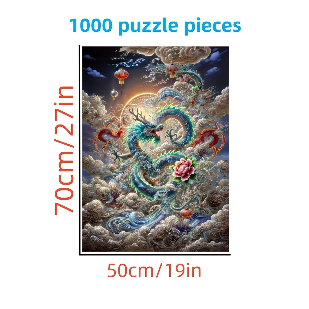 Puzzle 1000 elementów Smok i Kwiaty z podstawką i wielokolorowymi elementami - Trudna łamigłówka dla dorosłych i rodzin.