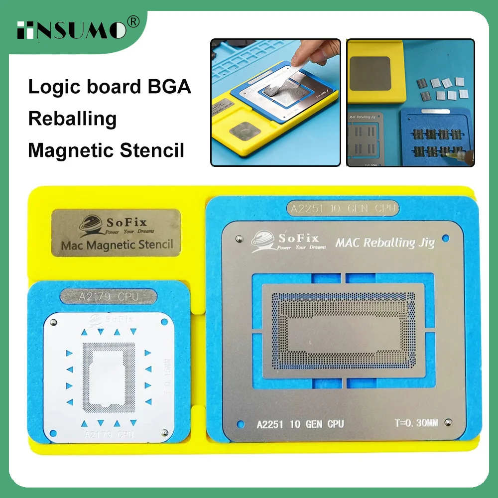 

Logic board BGA reballing Magnetic Stencil for Macbook Chip Solder Paste Reballing Jig T2,AM,NAND,GPU,CPU,PMU/SMC/USBCT1/T2 RAM